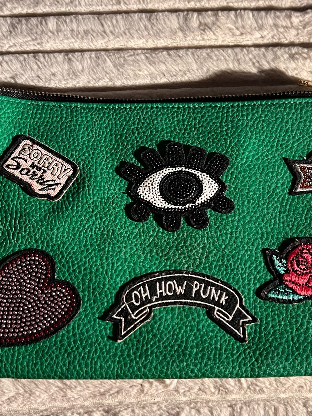 Aldo Green Patch-Embellished Phone Clutch